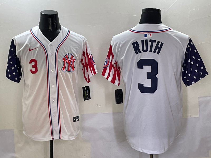 Men 2025  MLB New York Yankees #3 Ruth white jersey style 20